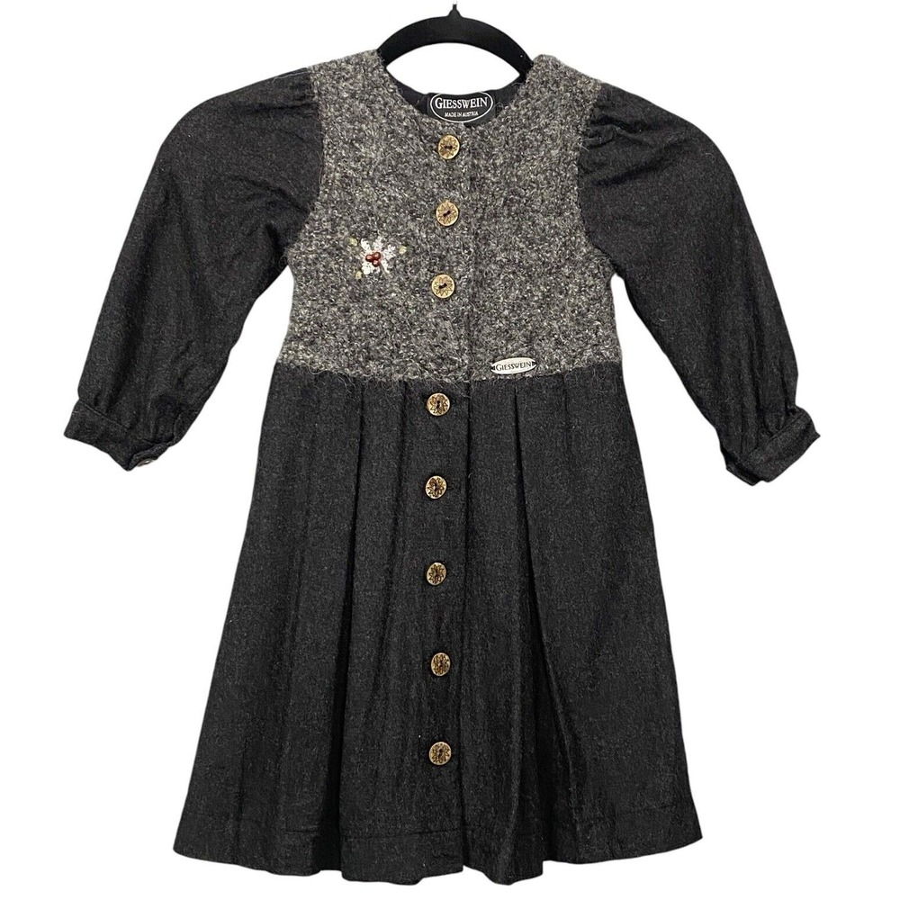 Vtg GIESSWEIN Girls Boiled Wool Dress Pleated Sz 104 4T Black School Party 49-22